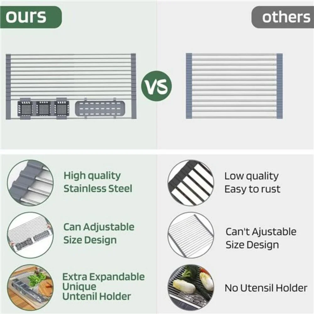 expandable roll up dish drying rack over sink with storage baskets foldable stee